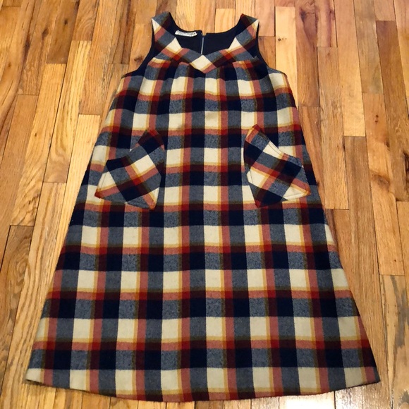 Vintage Asian label flannel plaid a-line jumper M - Picture 1 of 4